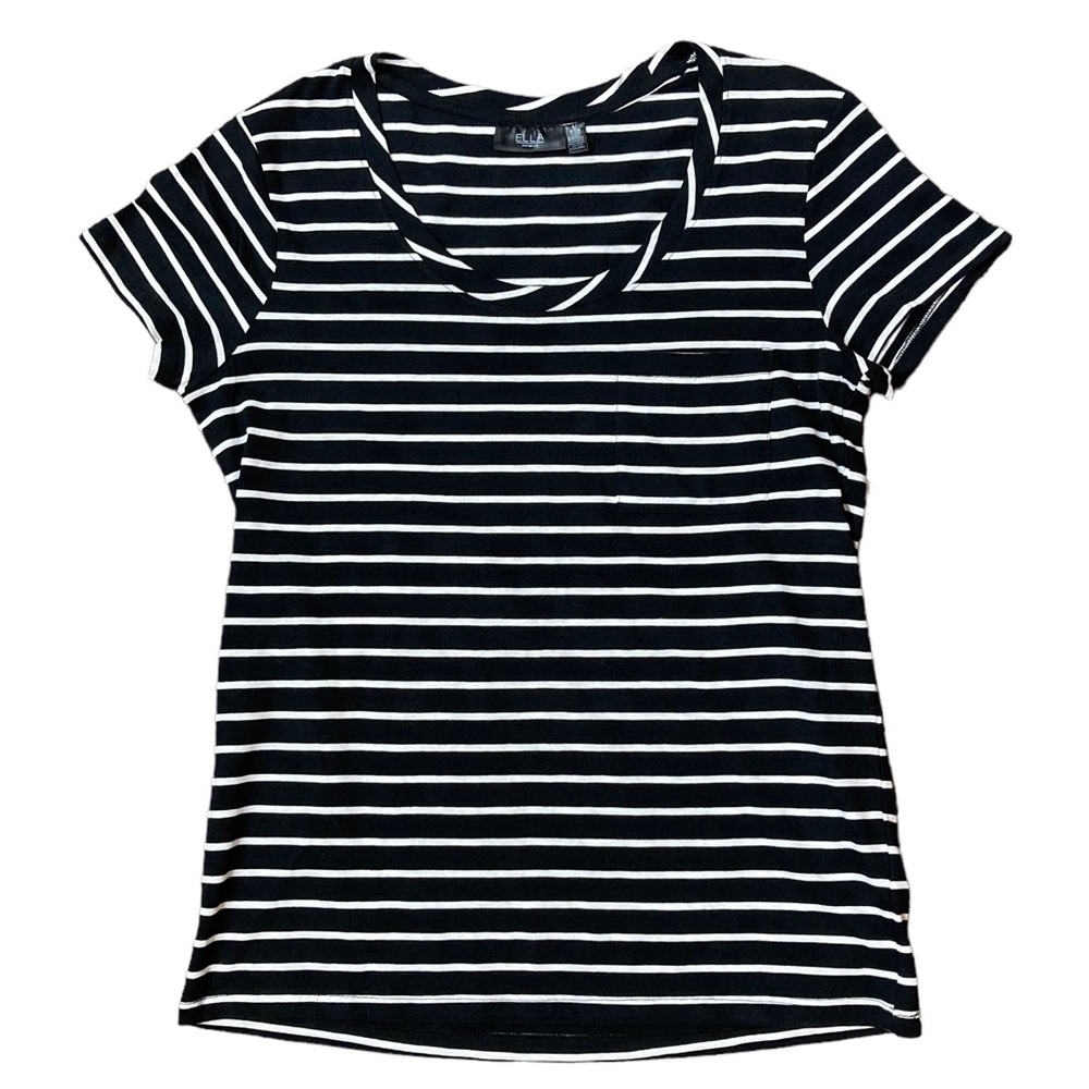 Ella Rafaella Black & White Short Sleeve Scoop Neck T